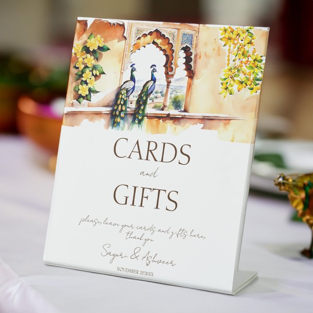 Signe De Table Table cadeaux du palais de Jaipur mariage indien (Indian wedding peacock Jaipur palace gifts table Pedestal Sign customized wedding signs)