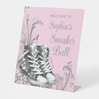 Signe De Table Table de bienvenue pour Pink Sneaker Ball