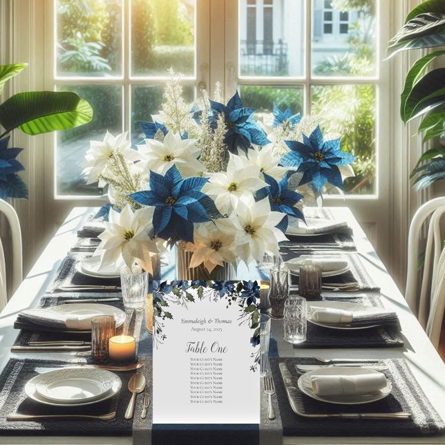 Signe De Table Tableau Sièges Poinsettia Floral Navy Bleu (Créateur téléchargé)