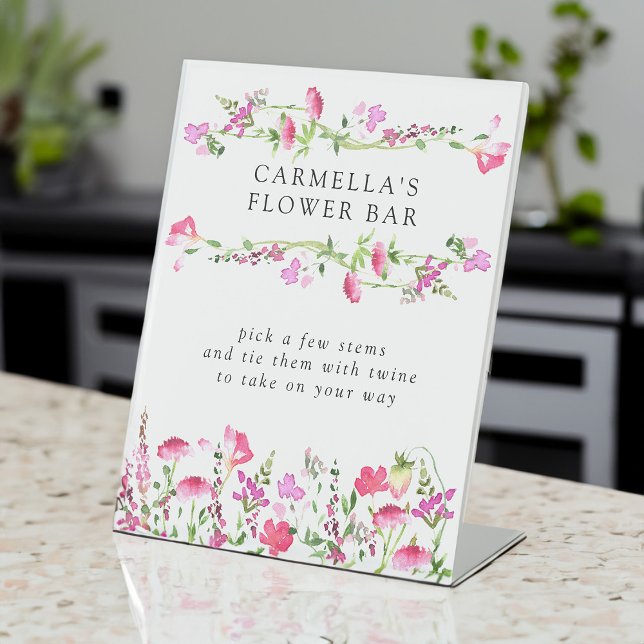 Signe De Table Tablette de la barre de fleurs modifiable de Fleur (Flower Bar tabletop sign from my Pink Wildflower Bridal Shower collection)