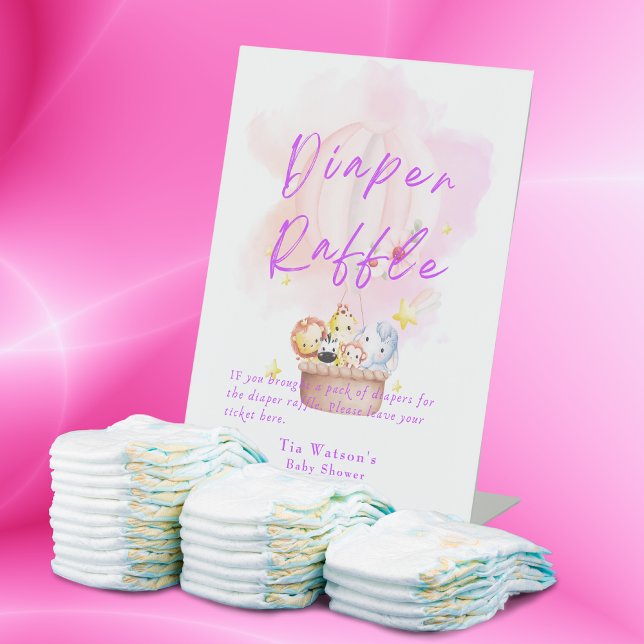 Signe De Table Tablier Raffle bébé Safari animal en rose (Créateur téléchargé)