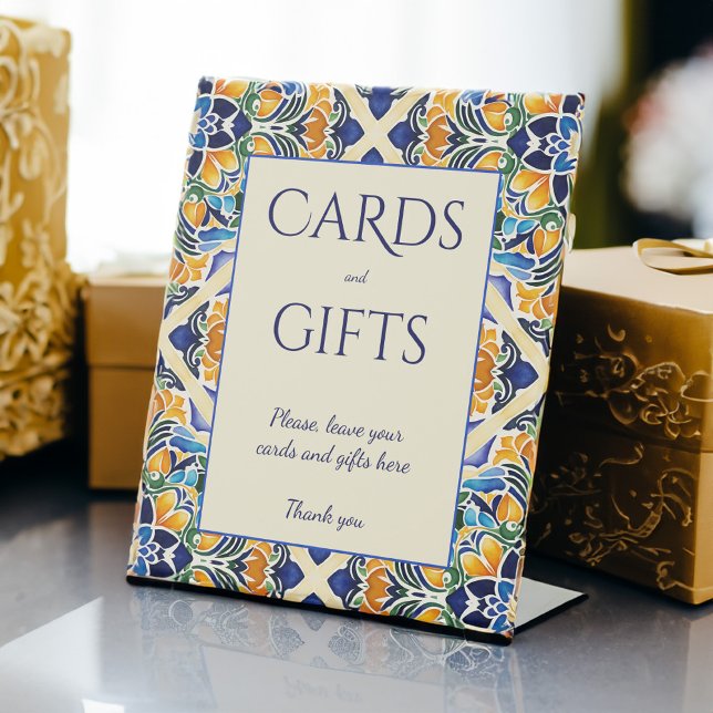 Signe De Table Talavera azulejo bleu vintage carreaux (Talavera azulejo blue vintage tiles wedding gifts table pedestal sign wedding table decor)