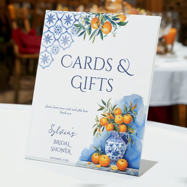 Signe De Table Talavera vase bleu agrumes cadeaux de douche de ma (Talavera blue vase citrus Spanish vintage Mexican bridal shower gifts pedestal sign table decor)