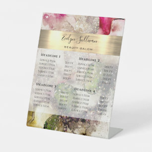 Signe De Table Tarif Aquarelle Parties scintillant Rose Vert