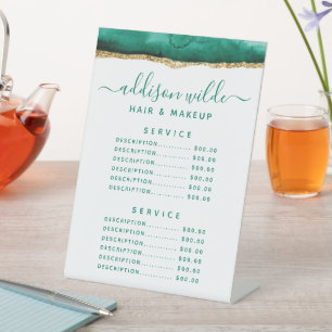 Signe De Table Tarif du service aquarelle vert émeraude et or
