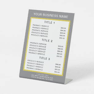 Signe De Table Tarif Simple Entreprise Liste Gris Jaune Pedestal
