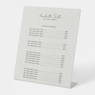 Signe De Table Tarif Simple Minimaliste Moderne Tarification Beig