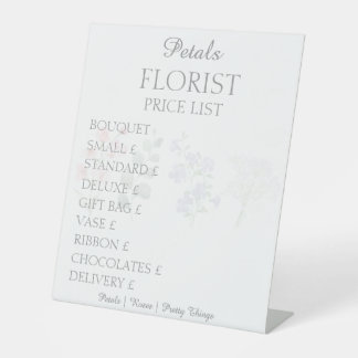 Signe De Table Tarifs de branding pour une entreprise de fleurist