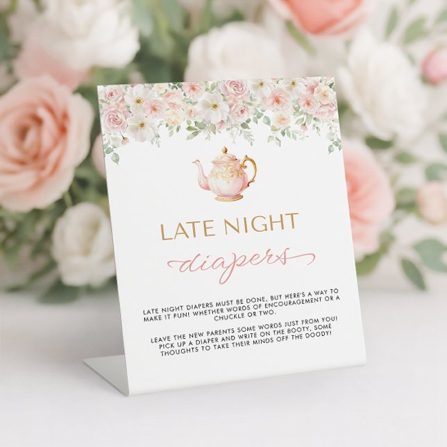 Signe De Table Tea Party Baby Shower Late Night Diapers (Tea Party Baby Shower Late Night Diapers Pedestal Sign)