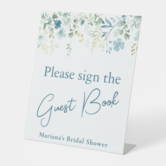 Signe De Table Teal Blue Floral Bridal Shower Guest Book Table (Recto)