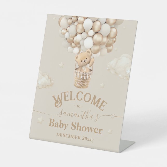Signe De Table Teddy Bear Balloon Bearly Wait Baby shower bienven (Recto)