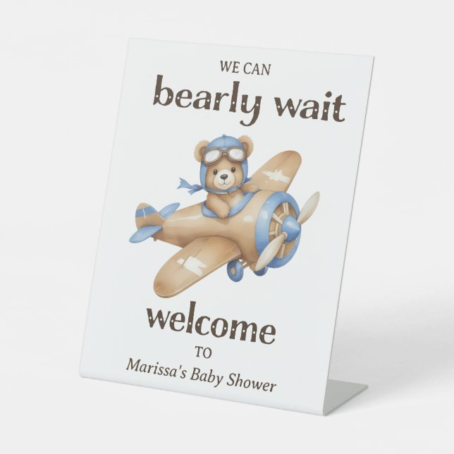 Signe De Table Teddy Bear Pilote Baby Boy Shoy Welcome (Recto)