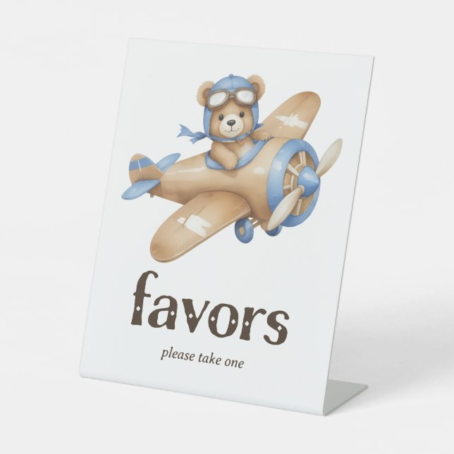 Signe De Table Teddy Bear Pilote Bébé Garçon Douche Faveurs (Recto)