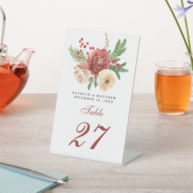 Signe De Table Terracotta Blush rose floral Pine d'hiver Mariage (Créateur téléchargé)