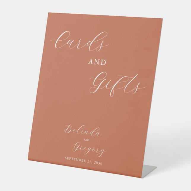 Signe De Table Terracotta Élégant Script Mariage Cartes & Cadeaux (Recto)