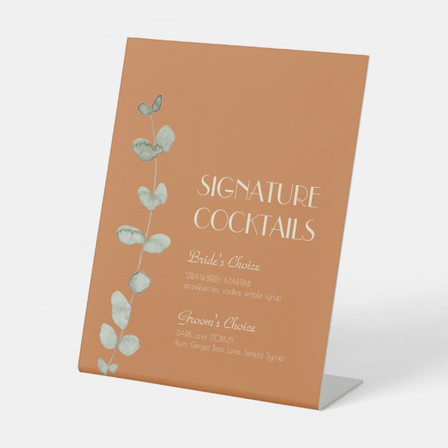 Signe De Table Terracotta Eucalyptus Deco Mariage Cocktail Menu (Recto)