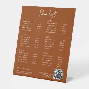 Signe De Table Terracotta Tarifs Menu QR Code Social Media