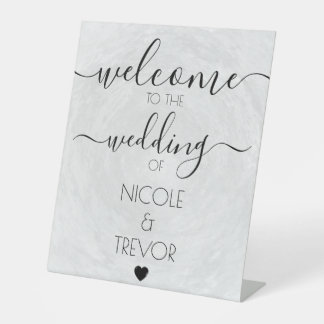 Signe De Table Texture Gris Personnalisé Bienvenue Mariage