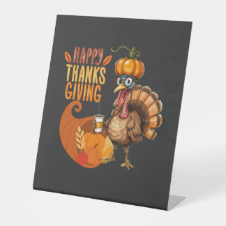 Signe De Table Thanksgiving Turquie avec Casquette Citrouille