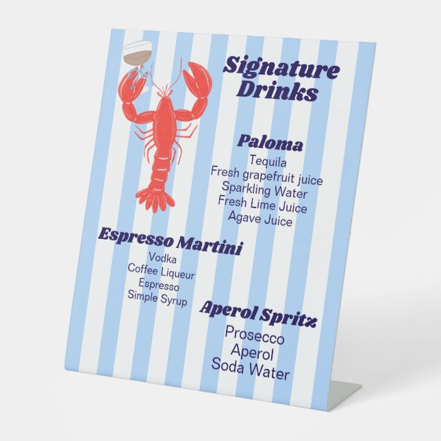 Signe De Table Thème de homard Cocktail Signal piédestal (Recto)