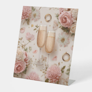Signe De Table Toast Romantique Champagne aux Fleurs Élégantes