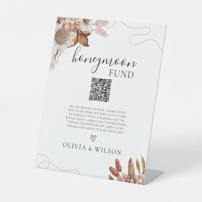 Signe De Table Tomber amoureux | Boho Flowers Honeymoon Fund QR C (Recto)