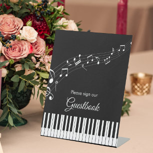 Signe De Table Touches de Piano Notes de Musique Mariage Noir & B