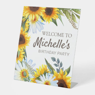 Signe De Table Tournesols Jaunes Marguerites Blanches Bienvenue A