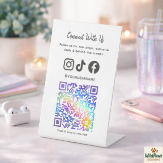 Signe De Table Trendy Holographic QR Code | Connect With Us