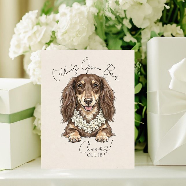 Signe De Table Tropical Dachshund Wedding Drinks On Me (Tropical Dachshund Wedding Drinks On Me Pedestal Sign)