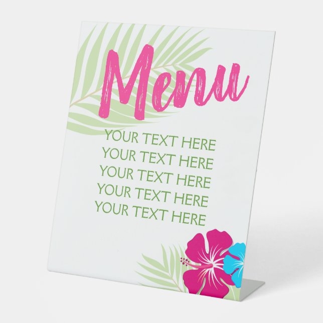 Signe De Table Tropical Luau Hawaiian Editable Menu Table Party (Recto)