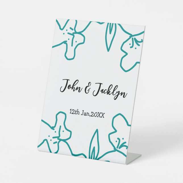 Signe De Table Turquoise blue wedding couple name date flstylish  (Recto)
