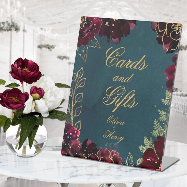 Signe De Table Turquoise Bordeaux Jewel Tones Mariage (Créateur téléchargé)