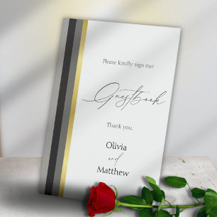 Signe De Table Typographie élégante Noir Blanc Or Mariage