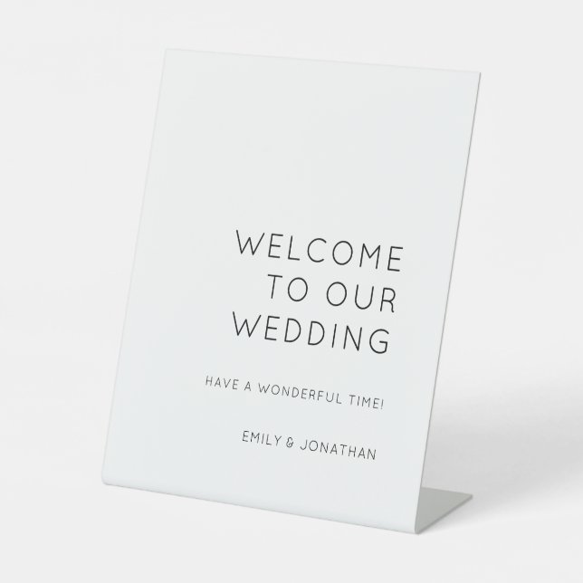 Signe De Table Typographie simple Noir Blanc Bienvenue au Mariage (Recto)