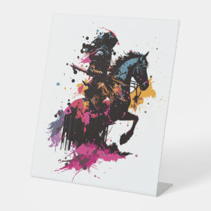 Signe De Table Un guerrier équitation en aquarelle piédestal