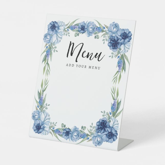 Signe De Table Un Petit Papillon Bleu Floral Rustique Poster menu (Recto)