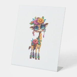 Signe De Table Une Jolie Girafe Bébé Avec Accent Floral Et Plumes