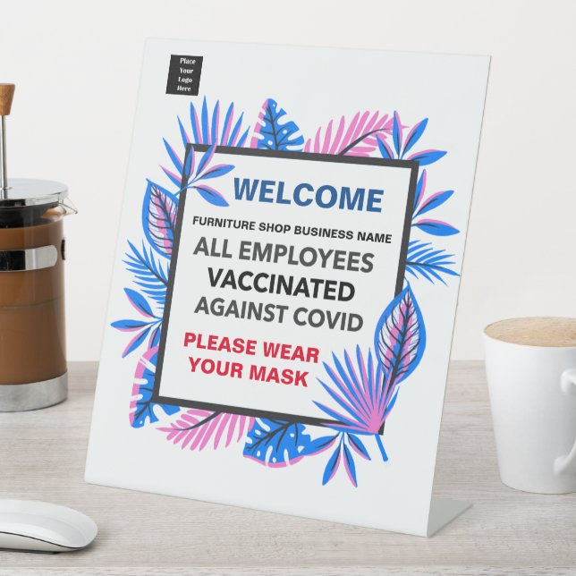 Signe De Table Vacciné Tous les employés Logo Accueil d'entrepris (In SItu)