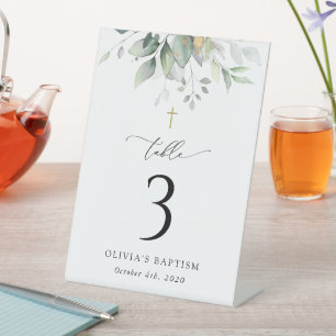 Signe De Table Végétation, feuilles d'eucalyptus, numéros de tabl