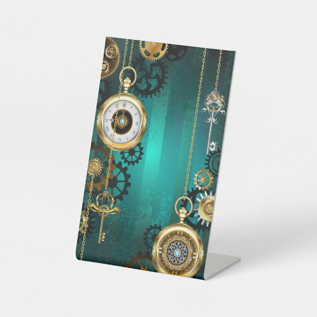 Signe De Table Veille bijoux Steampunk sur un Arrière - plan vert (Recto)
