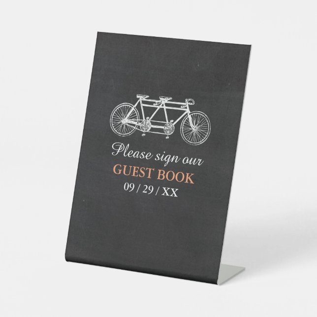 Signe De Table Vélo Tandem Sur Mariage Chalkboard (Recto)