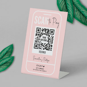 Signe De Table Venmo QR Code Paiement Blush Pink Logo Scannable