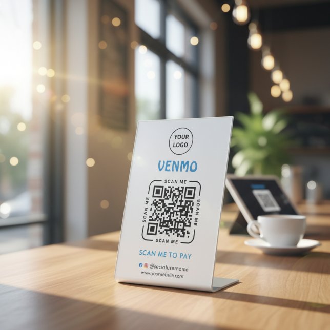 Signe De Table Venmo QR Code Payment | Scan to Pay Business Logo (Créateur téléchargé)