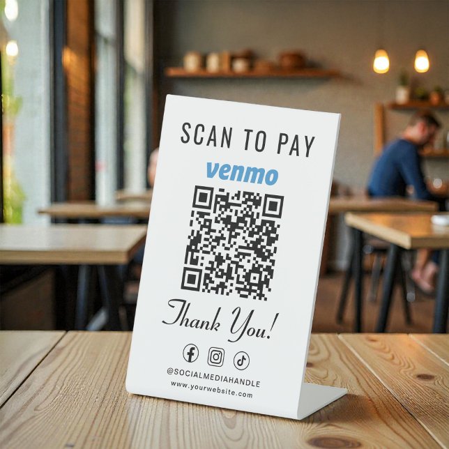Signe De Table Venmo Scan to Pay Code QR Table d'appoint (Venmo Scan to Pay QR Code Tabletop Pedestal Sign)