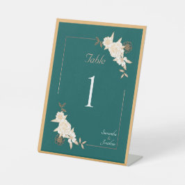 Signe De Table Vert foncé avec crème Rose Mariage Numéro de table
