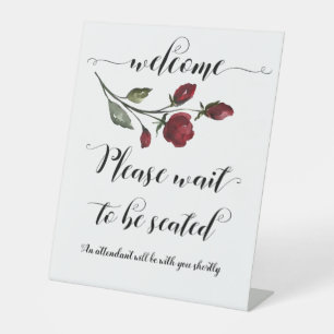 Signe De Table Veuillez Attendre D'Être Assis Rose De Bienvenue
