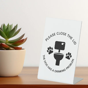 Signe De Table Veuillez fermer le couvercle Chien Drôle Toilette 