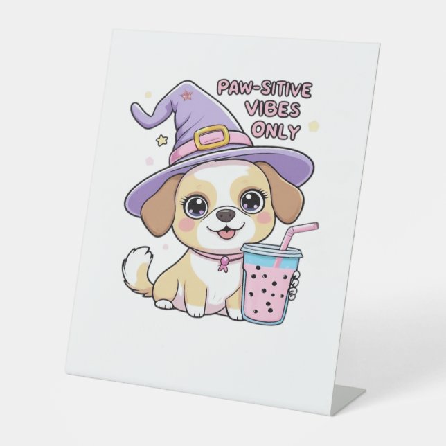 Signe De Table Vibes Paw-Stive Seulement Chien mignon Avec Bubble (Recto)