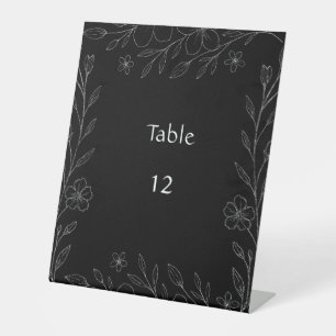 Signe De Table Vigne florale minimaliste moderne simple noir & bl